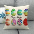 Linen pillowcase with Happy Easter text and colorful eggs on a grey sofa - 18x18 Inch / Eight Eggs With Greetings (2)