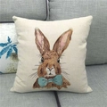 Detail of linen pillowcase featuring a hand-painted rabbit with a light blue bow - Rabbit with Blue Bow (11)