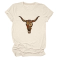 Detail of bohemian floral bull skull print on a cream crew neck short sleeve t-shirt - S / Sand
