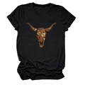 Detail of vintage bull skull and floral print on black cotton crew neck t-shirt - Black