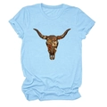 Light blue crew neck t-shirt featuring a vintage western bull skull floral graphic design - Light Blue