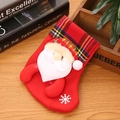 Large red Christmas stocking with Santa Claus applique and festive tartan cuff detail - Small