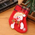 Christmas stocking gift bag with plaid cuff and 3D snowman doll decoration on felt - Small