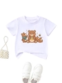 Flat lay of white cotton t-shirt with three bears print, shoes and small pearl bag - 90cm / White