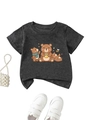 Flat lay of a grey cotton t-shirt for kids with three cute cartoon bears and honey graphics - 90cm / Dark Gray