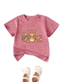 T-shirt rose avec motif ours et chaussures pour bébé en cuir blanc avec dentelle - 90cm / Pêche