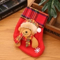 Christmas stocking gift bag with a 3D plush bear in festive red and plaid fabrics - Scarf Bear / Small