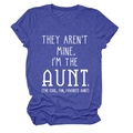 Detail view of purple crewneck T-shirt featuring white bold graphic aunt slogan text - S / Retro Blue (White Font)