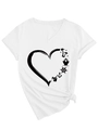 Detalle de camiseta blanca con cuello en V, estampado náutico de corazón y nudo lateral - S / Blanco (Estampado Negro)