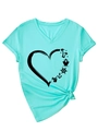 Detalle de camiseta con cuello en V, estampado de corazón náutico y dobladillo anudado - S / Azul Agua Profunda (Estampado Negro)