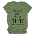 Close-up of olive green crew neck tee with 'I'm the Aunt' funny slogan print - S / Olive Green (Black Font)
