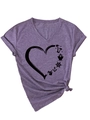 Detail of V-neck fuchsia t-shirt featuring rolled sleeves and heart cruise print - Purple (Black Print)