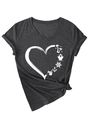 Detail of V-neck dark grey T-shirt featuring beach theme heart print and knotted hem design - Heather Grey (White Print)