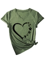 Detail of V-neck t-shirt with heart-shaped nautical print and stylish front knot design - Olive Green (Black Print)