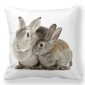 Square white Easter pillowcase featuring realistic grey rabbits print on soft peach skin fabric - 18x18 Inch / Realistic Gray Bunnies Photo (35)