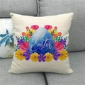 Linen Happy Easter pillow cover with blue egg and flowers on a grey sofa - 18x18 Inch / Deep Blue Egg With Floral (5)