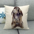 Detailed texture of linen Easter pillowcase featuring a watercolor brown rabbit design - Standing Pastoral Rabbit (13)