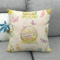 Detail of linen Easter pillowcase with rabbit and egg basket on a grey sofa - 18x18 Inch / Grey Rabbits With Basket (9)