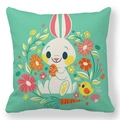 Easter bunny and colorful eggs illustration on mint green peach skin pillow case - 18x18 Inch / Mint Green Garden Gnome (35)