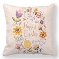 Μαξιλαροθήκη peach skin με κείμενο Happy Easter και σχέδιο με λουλουδένιο στεφάνι - Στυλ με Στρογγυλό Πλαίσιο και Στεφάνι Ακουαρέλας (20)