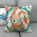 Funda de cojín de lino de Pascua con conejo y corona floral sobre un sofá gris - Estilo Corona de Conejo Animado (1)