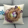 Detailed texture of linen pillowcase with colorful bird eggs and butterfly print - Bird Nest Colorful Eggs Pattern (11)