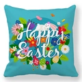 Easter peach skin pillowcase featuring a white rabbit, flowers, and Happy Easter text - Blue Easter Bunny Floral (38)