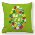 Funda de cojín de Pascua verde cuadrada con huevos de colores y texto Happy Easter - 45cmx45cm / Estilo Collage Huevos Verdes (40)