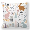 Easter rabbit and pine tree illustration on soft peach skin square cushion cover - 18x18 Inch / Nordic Minimalist Rabbit (35)