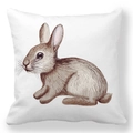 Easter peach skin pillowcase with a watercolor brown bunny on a white background - 18x18 Inch / Realistic Single Brown Bunny Photo (39)