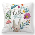 Square peach skin pillowcase with watercolor bunny and Hello Spring floral design - White Spring Bunny Mushroom (40)