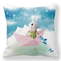 Easter rabbit in a pink paper boat on a decorative peach skin square pillowcase cover - 18x18 Inch / Pattern 40 (Rabbit in Paper Boat)
