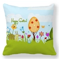 Funda de cojín azul cielo de Felices Pascuas con alegres dibujos de flores y huevos - 45cmx45cm / Estilo Árbol Huevos Dibujos Animados Azul (37)