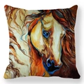 Housse de coussin artistique avec motif tête de cheval aquarelle aux couleurs vives - Motif de Peinture de Tête de Cheval Haute Précision (40)