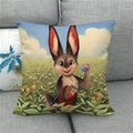 Funda de cojín cuadrada de lino con conejo de Pascua y huevos de colores para sofá - Estilo Conejo con Cesta de Huevos (15)