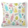 Peach skin pillowcase with colorful Easter bunnies and eggs on cream background - 18x18 Inch / Off White Easter Graffiti