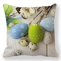 Funda de cojín de Pascua con conejos, huevos colorados y estampado de madera blanca - 45cmx45cm / Estilo Huevos Acuarela Azul Verde (34)