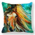Housse de coussin artistique avec motif cheval à l'aquarelle en tissu peau de pêche doux - Motif de Cheval Coloré Expressionniste (37)