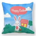 Μαξιλαροθήκη Happy Easter με σχέδιο λευκού κουνελιού και καλαθιού από δέρμα ροδάκινου - Στυλ με Κουνέλι που Κρατάει Καλάθι (32)