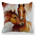 Housse de coussin carrée avec motif de peinture à l'huile de cheval à l'aquarelle - Motif Artistique de Double Cheval Intime (34)