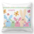 Easter Happy Bunny peach skin square pillowcase featuring colorful rabbits and flowers - 45x45cm / Long-eared Bunny Group (38)