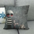 Detailed texture of Gothic Easter pillow cover featuring bunny illustration on linen sofa - Style 5 Gothic Ragdoll Rabbit