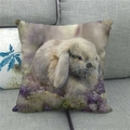 Close-up of linen cushion cover featuring a realistic bunny with purple floral accents - Style 8 Floral Lop Eared Rabbit