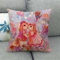 Easter rabbit linen pillowcase featuring artistic hand-drawn bunnies on a grey sofa - Style 9 Pink Outfit Kissing Rabbits