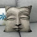 Close-up of Amitabha Buddha stone carving print on linen pillowcase for home decor - 45x45cm / Giant Buddha Face Art (8)