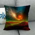 Macro shot of cosmic landscape pillow cover featuring red mountains and orange nebula detail - Red Mountains and Orange Nebula (4)