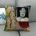 Fodera per cuscino in lino con testa di Buddha Sakyamuni e scritta artistica Namaste - Stile Artistico Zen Namaste (10)