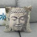 Zen style linen pillow cover featuring Buddha statue art on a grey fabric sofa - 45x45cm / Industrial Style Buddha Print (13)