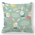 Easter rabbit and colorful eggs print on green square throw pillow cover - 45x45cm / Light Green Vintage Bunny (37)