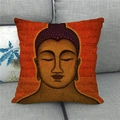Dettaglio della federa in lino con ritratto di Buddha e trama di tessuto rustico - Stile Artistico di Buddha Power (13)